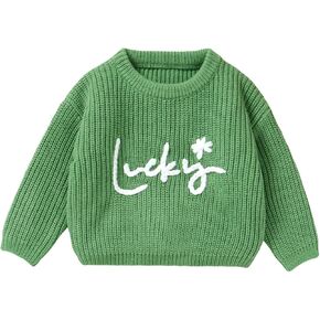 Valentines Baby Girl Boy Outfit Toddler Knit Sweater Long Sleeve Crewneck Sweatshirt St Patricks Day Clothes