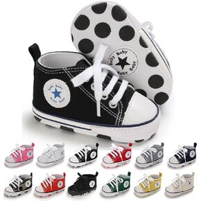 Unisex Baby Boys Girls Shoes, Newborn Infant Non-Slip Canvas Denim High Top Sneakers, Toddler First Walkers Shoes in Saudi Arabia