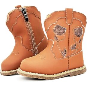Baby Cowboy Cowgirl Boots Infant Boys Girls Western Booties Round Toe Riding Mid Calf Boots for All Seasons for 6 9 12 15 18 24 Months