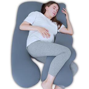 Pregnancy Pillows for Sleeping - Removable Cooling Cover J+i Shaped Full Body Pillow - Support for Back, Legs, Belly, HIPS - 57 Inch Maternity Pillow for Women - Grey