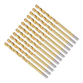 Twist Drill Bits, 2.7mm Drilling Diameter, Titanium Coated High Speed Steel 6542 Straight Round Shank - (Applications: for Stainless Steel Alloy Metal), 12-Pieces