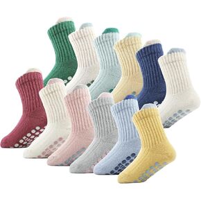 Baby Socks, 12 Pairs Toddler Ankle Socks Non Slip Cotton Grip for Newborn Boys Girls 0-48 months