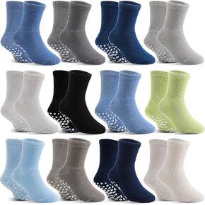 12 Pairs Baby Boys Girls Toddlers Grips Socks Kids Non Skid Anti Slip Cotton Crew Socks