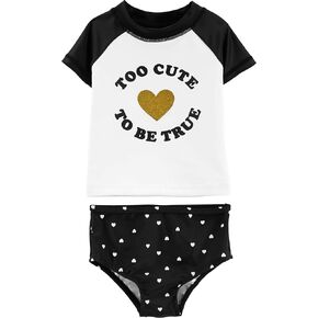 Carter's Girl's Rashguard Set (12 Months, Black/White/Heart)