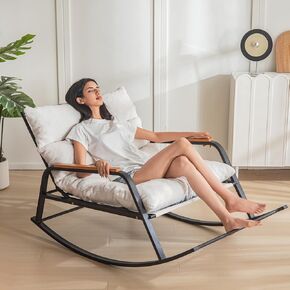 MAXYOYO Rocking Chair with Adjustable Backrest, Extra-Wide Teddy Upholstered Gliding Chair Boucle Reclining Chair, Modern Accent Chair for Living Room Nursery Bedroom Outdoor, Beige
