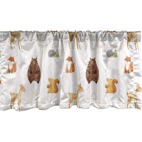 Ambesonne Animals Window Valance, Baby Animals Watercolor Illustration Friendly Woodland Forest Nature Kids Nursery, Curtain Valance for Kitchen Bedroom Decor with Rod Pocket, 54" X 12", Brown Beige