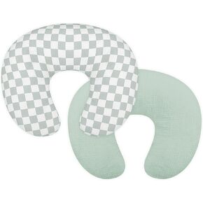 DILIMI Muslin Nursing Pillow Cover 2 Pack, Removable Nursing Cover for Breastfeeding Pillows, Ultra Soft Comfortable Slipcover for Baby Girl and Boy, Beige and Brown Checkered