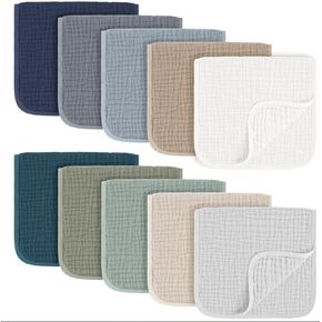 10-Pack Muslin Burp Cloths, 100% Cotton Baby Burping Cloths for Boys and Girls, Neutral Newborn Towels- Large Absorbent Diapers Cloths