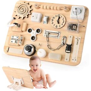 Potatomato Montessori Large Busy Board for Toddlers - Wooden Sensory Toys -Fidget Toys for Autistic Children-Preschool Learning Activities Fine Motor Skills