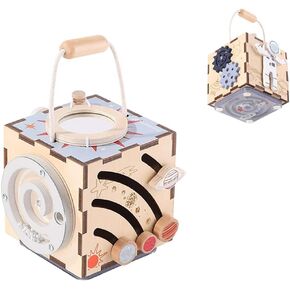 Baby Activity Cube Wooden, Space Wooden Activity Cube Toys 6 in 1 Activity Cube for Toddlers 18M+, Multi-Function Educational Learning Montessori Toys for Boys Girls Birthday