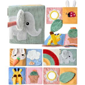 Cute Soft Baby Book with Mirror, Activities, Touch and Feel & Crinkle Pages - Interactive Sensory Cloth Book for Babies 0-6, 6-12 & 12-18 Months - The Perfect Baby Sensory Book for Early Development