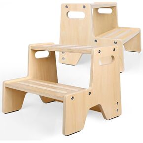 Toddler Step Stool, 2-Pack Wooden 2-Step Stool for Kids with Anti-Slip Surface and Pads for Bathroom, Kitchen, Bed, Toilet, and Potty Training