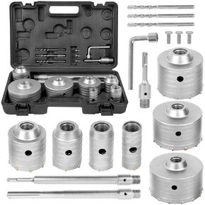 17PCS Concrete Hole Saw Kit with 2 Drill Bits and SDS Plus & Max Shank, Masonry Hole Saw Kit Size 30 40 50 65 80 100 110 MM, Masonry Hole Saw Kit for Brick, Cement, Block, Concrete Drilling