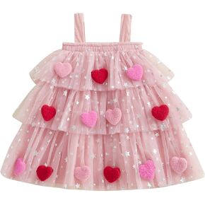 Toddler Girl Valentines Day Outfit Glitter Star Sequin Tulle Tutu Dress Heart Princess Dress Cake Smash Photo Shoot