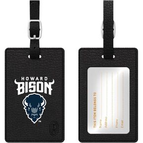 OTM Essentials Howard University Faux Leather Luggage Tag, Durable Travel Accessories with Adjustable Strap and ID Card, Classic