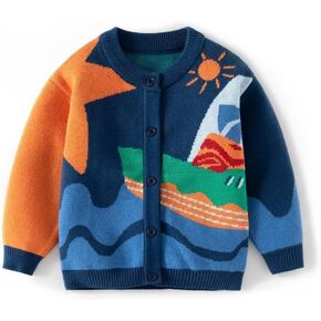 Baby Girls Knit Sweater Cardigan Coat, Long Sleeved Round Neck Button Closure Tops for Toddler