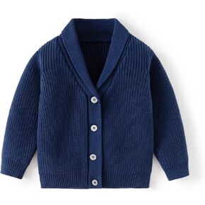 Toddler Boys' Cotton V-Neck Knitted Cardigan Sweater for Fall and Winter