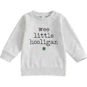 Baby Boy St Patricks Day Clothes Letter Clover Print Sweatshirt Pullover Oversized Sweater Tops