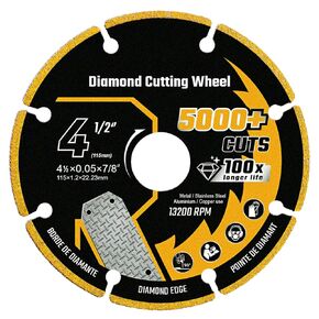 4 1/2 Inch Cut Off Wheel Diamond Cutting Wheel 4 1/2 Inch with 7/8" Arbor, Angle Grinder Cutting Disc for Metal with 5000+ Cuts on Rebar, Steel, Iron and INOX