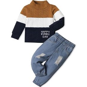 Toddler Boy Clothes Color Block Sweater Jeans Toddler Boy Fall Winter Outifts Toddler Boy Clothing Set
