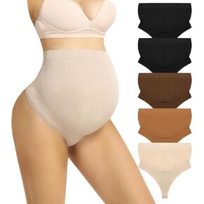 Maternity Underwear Thong for Women, Pregnancy Shapewear Over The Belly Support Seamless Pregnant Panties 5-Pack