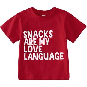 Toddler Girl Boy Valentines Day Shirt Snacks are My Love Language Funny Cute Letter Kids T-Shirts Graphic Outfit