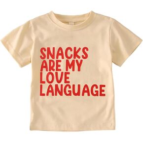 Toddler Girl Boy Valentines Day Shirt Snacks are My Love Language Funny Cute Letter Kids T-Shirts Graphic Outfit