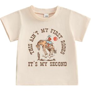 Toddler Baby Girl Boy 2nd Birthday Outfit This Ain't My First Rodeo Its My Second Short Sleeve T-Shirt Summer Clothes