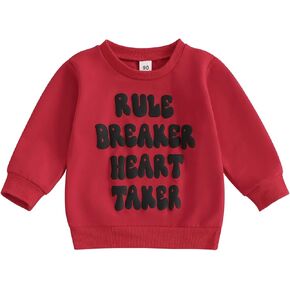 Toddler Baby Valentines Day Outfit Girl Boy Rule Breaker Heart Taker Sweatshirt Crewneck Long Sleeve Pullover Shirts