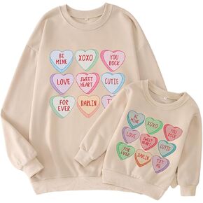 CM C&M WODRO Mommy and Me Valentines Sweatshirt Cute Heart Conversation Long Sleeve Shirt Lightweight Family Matching Outfit