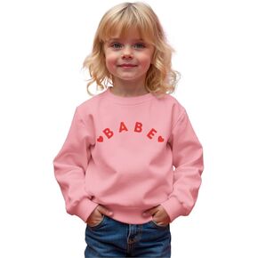 KEKEMI Toddler Baby Girl Valentine's Day Sweatshirt Cute Heart BABE Letter Shirt Long Sleeve Outfit Crew Neck Tops Clothes