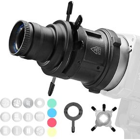 WELLMAKING S-80 Bowens Mount Optical Conical Snoot Spotlight Kit. Adjustable Focus 38°Lens, Lighting Shape Changeable; For Photography, Studio Video, Compatible with various LED lights and flashlights