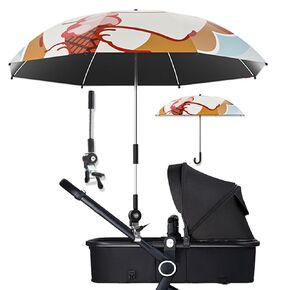 Convenient and Lightweight, Clip-On, Adjustable steering, The top of the umbrella can adjusted to bend, Universal, Umbrella Baby Stroller, Stroller Umbrella Attachment for Sun Protection Cowboy Grey