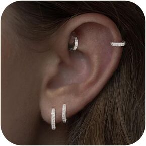 Poxtex 4 Pairs Gold Hoop Earrings Set for Women, Huggie Cartilage 14K Gold Plated S925 Sterling Silver, Lightweight Hypoallergenic Jewelry for Gift, Cubic Zirconia Open Hoops Earring