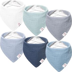 Bearmoss 100% Cotton Muslin Baby Bibs 8-Pack Baby Bandana Drool Bibs for Unisex Baby Boys Girls Drooling and Teething