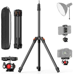 XXZU Photography Light Stand, 83in/6.9ft, Camera Tripod Stand with Ball Head, Reversible Portable Phone Tripod with Case, Studio Lighting Tripod for Camera/Phone/Webcam/Strobe Light/Projector/Softbox