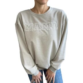 AEARGIV Women Waffle Knit Mama With Zippers Breastfeeding Sweatshirt Mama Embroidered Zip Nursing Pullover Tops