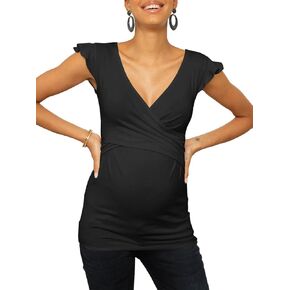 Tankaneo Womens V Neck Maternity Shirts Ruffle Sleeveless Fitted Nursing Tank Tops Summer Breastfeeding Tee Pregnancy Clothes