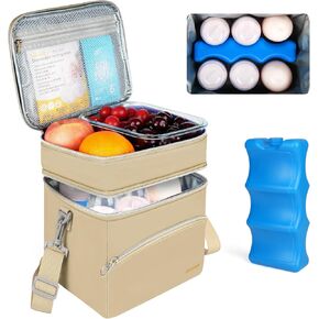 Breastmilk Cooler Bag with Ice Pack, Insulated Baby Bottle Tote Bags Fits 6 Bottles Up to 9 Ounce, Double Layer Breastmilk Travel Carrying Case for Nursing & Working Mom,Black