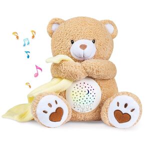 BEREST Baby Sleep Soother Happy Bear, Mom's Heartbeat Bear Lullabies White Noise Machine, Nursery Decor Night Light Projector, Toddler Crib Sleeping Aid, Baby Shower Gifts Portable Teddy