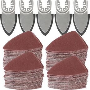 130Pcs Oscillating Tool Detail Sanding Pads Kit, 5Pcs Finger Sanding Pads, 125Pcs Sandpaper, 60/80/120/180/240 Grits Hook & Loop Multitool Sandpaper for Wood/Plaster Other Surfaces Polish Sanding