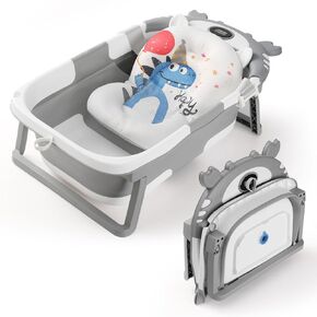 Collapsible Baby Bathtub,Baby Bathtub for Newborn with Thermometer & Soft Floating Cushion,Portable Travel Baby Tub for Newborns to Toddlers 0-36 Months(Crab Gray)