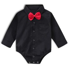 SOBOWO Infant Baby Boy Formal Dress Shirt Bodysuit Long Sleeve Button Up One-Piece Collar Romper Jumpsuit Wedding Party 0-24M