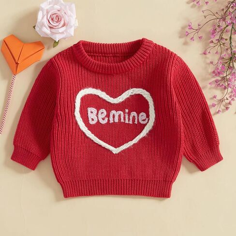 Lesimsam Toddler Baby Boy Girl Valentines Day Outfit Heart/Letter Terbroidery Long Sleeve Sweater Sweater Topshirt Top Top in Saudi Arabia