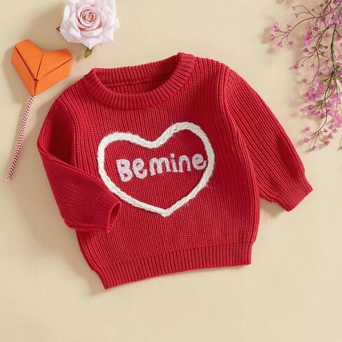 Lesimsam Toddler Baby Boy Girl Valentines Day Outfit Heart/Letter Terbroidery Long Sleeve Sweater Sweater Topshirt Top Top in Saudi Arabia