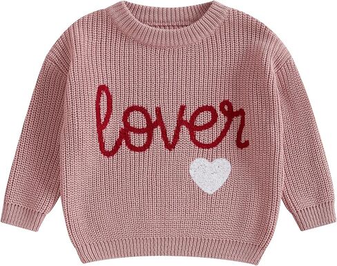Lesimsam Toddler Baby Boy Girl Valentines Day Outfit Heart/Letter Terbroidery Long Sleeve Sweater Sweater Topshirt Top Top in Saudi Arabia