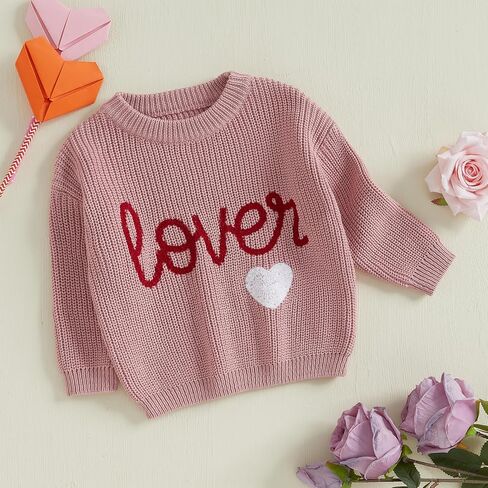 Lesimsam Toddler Baby Boy Girl Valentines Day Outfit Heart/Letter Terbroidery Long Sleeve Sweater Sweater Topshirt Top Top in Saudi Arabia