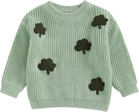 Baby Boy Girl Cute Long Sleeve Crew Neck Clover Embroidery Sweater Toddler St Patricks Day Outfit in Kuwait