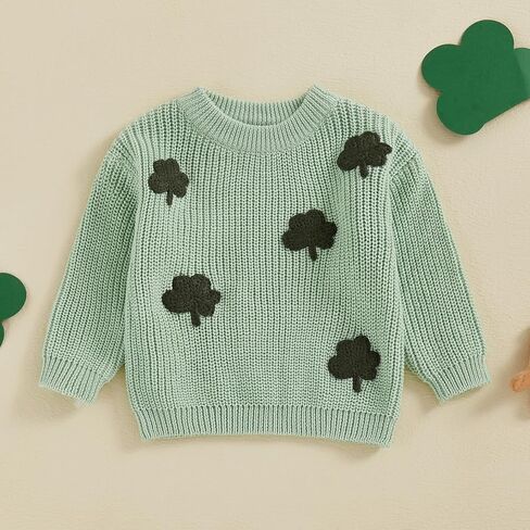 Baby Boy Girl Cute Long Sleeve Crew Neck Clover Embroidery Sweater Toddler St Patricks Day Outfit in Kuwait