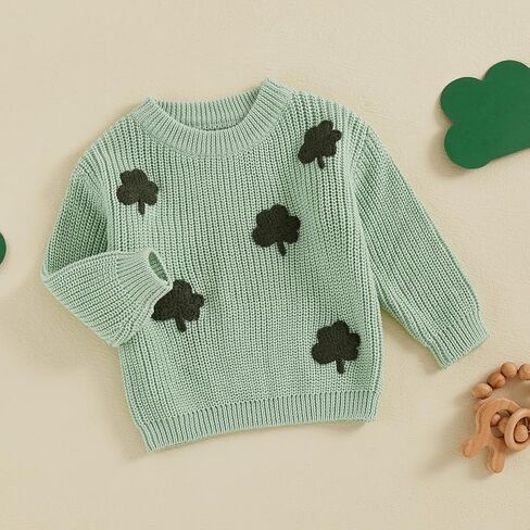 Baby Boy Girl Cute Long Sleeve Crew Neck Clover Embroidery Sweater Toddler St Patricks Day Outfit in Kuwait